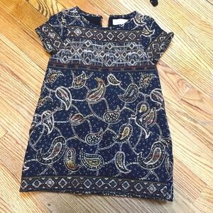 ZARA Kids Girls Dress Size 4 Blue Paisley Boho Festival Short Sleeve